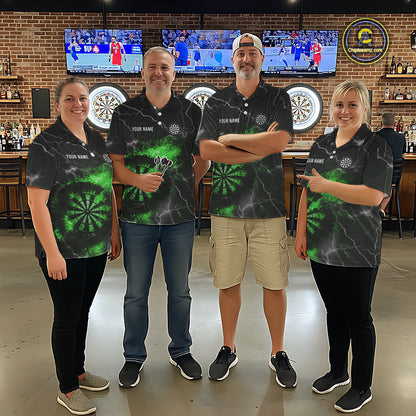 Custom Lightning Flame Green Dart Shirt For Women, Darts Jersey Pocket Option TDM6021