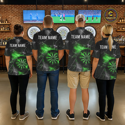 Custom Lightning Flame Green Dart Shirt For Women, Darts Jersey Pocket Option TDM6021