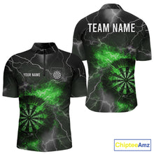 Load image into Gallery viewer, Custom Lightning Flame Green Dart Shirt For Men, Darts Jersey Pocket Option TDM6021