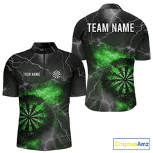Load image into Gallery viewer, Custom Lightning Flame Green Dart Shirt For Men, Darts Jersey Pocket Option TDM6021
