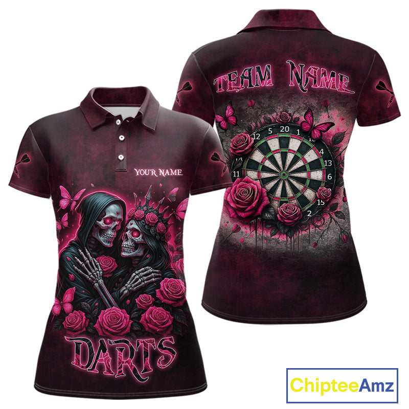 Personalized Skeleton And Roses Gothic Romance Dart Shirts For Women, Dart Jersey Outfit, Dart Gifts TDM3834
