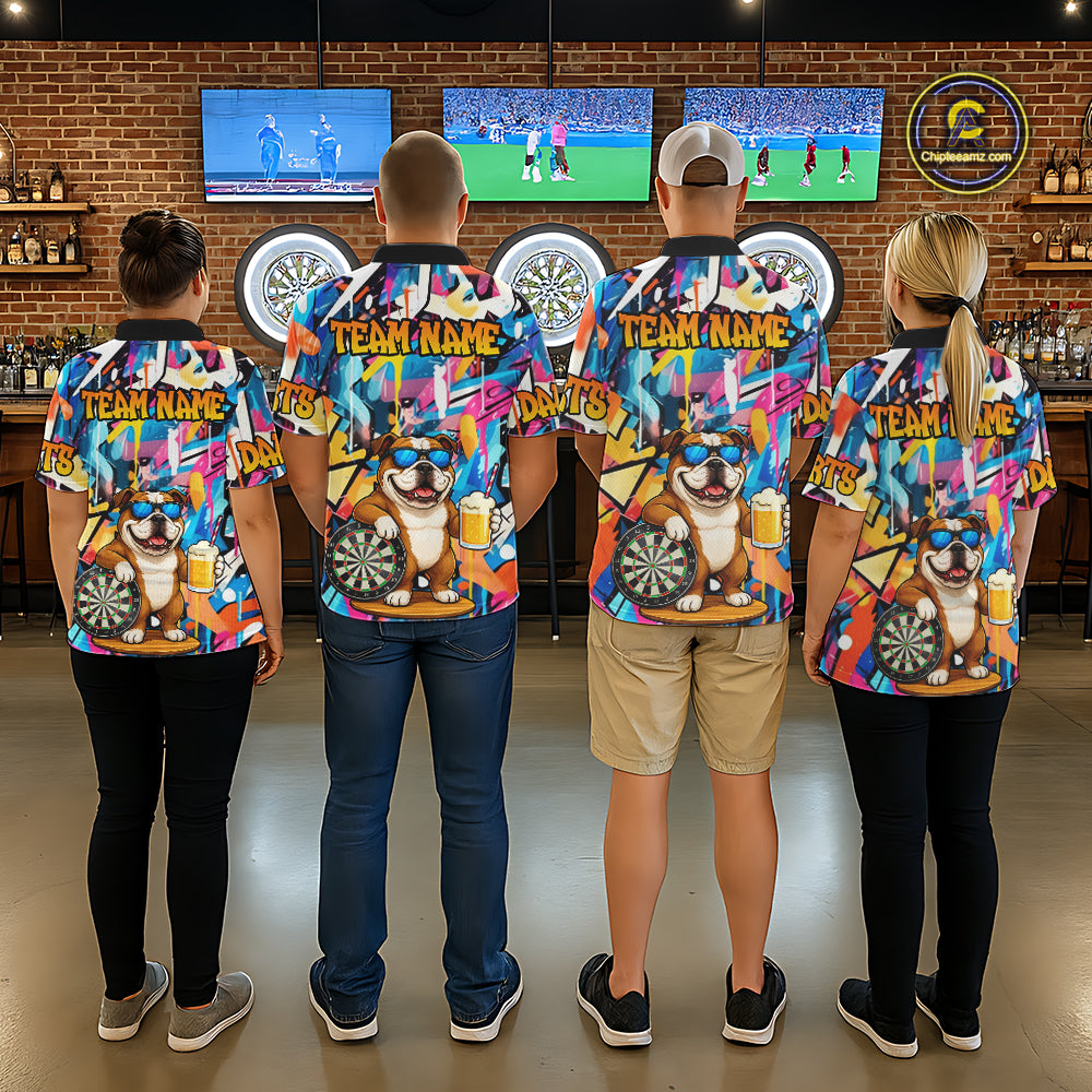 Funny Bulldog Colorful Graffiti Darts Shirt For Men Custom Darts Team Jersey Polo & 1/4 Zip TDM6464