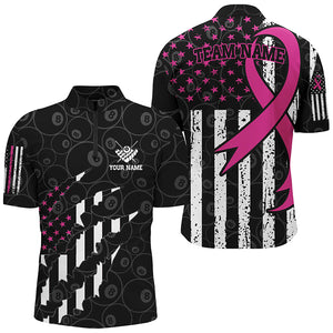 Pink Ribbon American Flag Custom Patriotic Billiard Jerseys For Men, Breast Cancer Billiard Shirts TDM2425