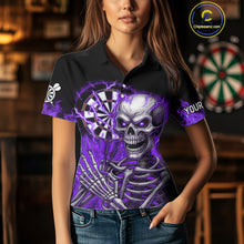 Load image into Gallery viewer, Purple Flaming Lightning Skeleton Darts Shirt For Women Custom Skull Dart Jersey Team Polo &amp; 1/4 Zip TDM4739