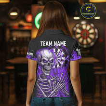 Load image into Gallery viewer, Purple Flaming Lightning Skeleton Darts Shirt For Women Custom Skull Dart Jersey Team Polo &amp; 1/4 Zip TDM4739