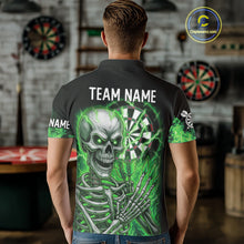 Load image into Gallery viewer, Green Flaming Lightning Skeleton Darts Shirt For Men Custom Skull Dart Jersey Team Polo &amp; 1/4 Zip TDM4740
