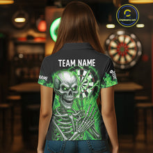 Load image into Gallery viewer, Green Flaming Lightning Skeleton Darts Shirt For Women Custom Skull Dart Jersey Team Polo &amp; 1/4 Zip TDM4740