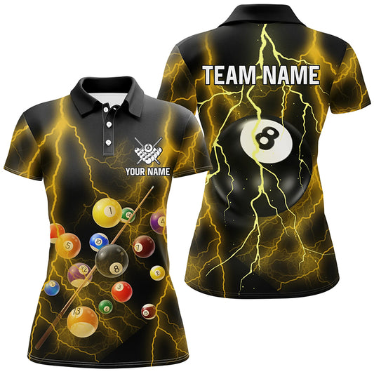 Personalized 8 Ball Pool Thunder Lightning Yellow Version Polo Shirts For Women, Pool League Shirts TDM0285