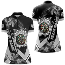 Load image into Gallery viewer, Personalized Dartboard Fire Flame Smoke Custom Dart Shirts For Women, Darts Team Jerseys | Grey TDM2899