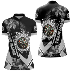 Personalized Dartboard Fire Flame Smoke Custom Dart Shirts For Women, Darts Team Jerseys | Grey TDM2899