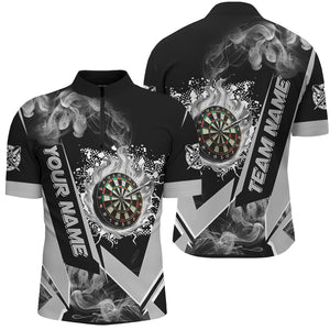 Personalized Dartboard Fire Flame Smoke Custom Dart Shirts For Men, Darts Team Jerseys | Grey TDM2899