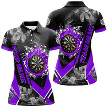 Load image into Gallery viewer, Personalized Dartboard Fire Flame Smoke Custom Dart Shirts For Women, Darts Team Jerseys | Purple TDM2900