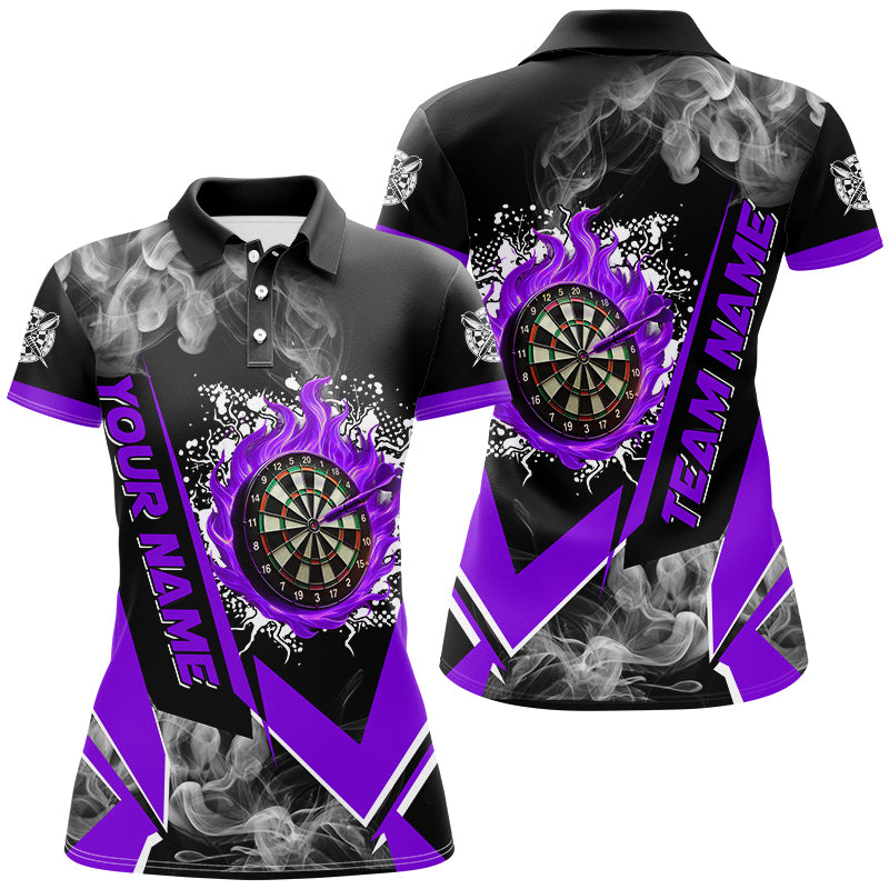 Personalized Dartboard Fire Flame Smoke Custom Dart Shirts For Women, Darts Team Jerseys | Purple TDM2900