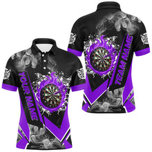 Load image into Gallery viewer, Personalized Dartboard Fire Flame Smoke Custom Dart Shirts For Men, Darts Team Jerseys | Purple TDM2900