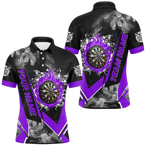 Personalized Dartboard Fire Flame Smoke Custom Dart Shirts For Men, Darts Team Jerseys | Purple TDM2900