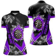 Load image into Gallery viewer, Personalized Dartboard Fire Flame Smoke Custom Dart Shirts For Women, Darts Team Jerseys | Purple TDM2900