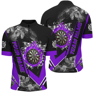 Personalized Dartboard Fire Flame Smoke Custom Dart Shirts For Men, Darts Team Jerseys | Purple TDM2900