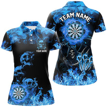 Load image into Gallery viewer, Fire Flame Darts Board Custom Skull Dart Shirts For Women, Death Skeleton Scary Dart Jerseys | Blue TDM2903