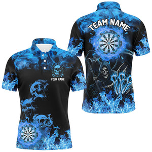 Fire Flame Darts Board Custom Skull Dart Shirts For Men, Death Skeleton Scary Dart Jerseys | Blue TDM2903