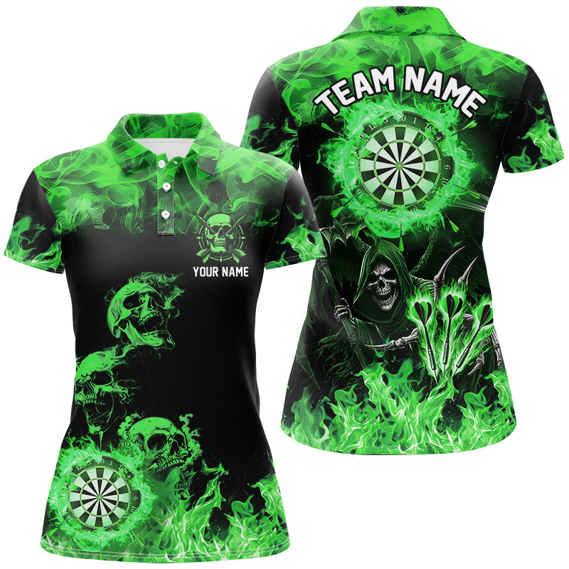 Fire Flame Darts Board Custom Skull Dart Shirts For Women, Death Skeleton Scary Dart Jerseys | Green TDM2904