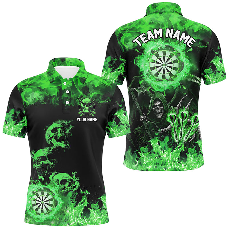 Fire Flame Darts Board Custom Skull Dart Shirts For Men, Death Skeleton Scary Dart Jerseys | Green TDM2904