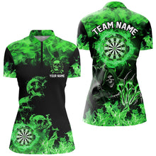 Load image into Gallery viewer, Fire Flame Darts Board Custom Skull Dart Shirts For Women, Death Skeleton Scary Dart Jerseys | Green TDM2904