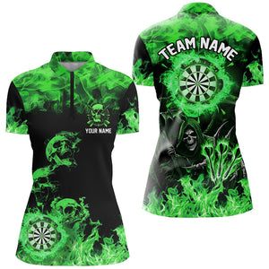 Fire Flame Darts Board Custom Skull Dart Shirts For Women, Death Skeleton Scary Dart Jerseys | Green TDM2904