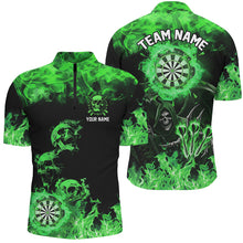 Load image into Gallery viewer, Fire Flame Darts Board Custom Skull Dart Shirts For Men, Death Skeleton Scary Dart Jerseys | Green TDM2904