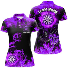 Load image into Gallery viewer, Fire Flame Darts Board Custom Skull Dart Shirts For Women, Death Skeleton Scary Dart Jerseys | Purple TDM2905