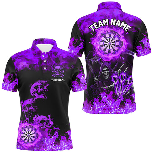 Fire Flame Darts Board Custom Skull Dart Shirts For Men, Death Skeleton Scary Dart Jerseys | Purple TDM2905