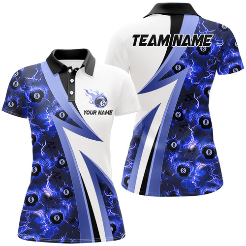 Personalized Lightning 8 Ball Pool Flame Pattern Women Billiard Shirts Billiard Team Jerseys |Blue TDM2906