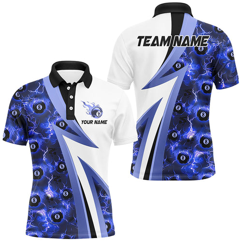 Personalized Lightning 8 Ball Pool Flame Pattern Men Billiard Shirts Billiard Team Jerseys |Blue TDM2906