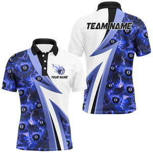 Personalized Lightning 8 Ball Pool Flame Pattern Men Billiard Shirts Billiard Team Jerseys |Blue TDM2906