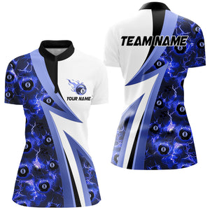 Personalized Lightning 8 Ball Pool Flame Pattern Women Billiard Shirts Billiard Team Jerseys |Blue TDM2906