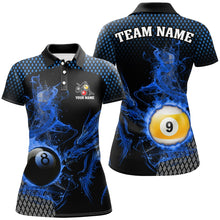 Load image into Gallery viewer, Blue Billiard 8 Ball &amp; 9 Ball Flame Smoke Custom Dragon Billiard Shirt For Women Billiard Team Jersey TDM2908