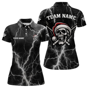 Personalized Santa Skull Thunder Lightning Billiard Shirts For Women Christmas Black Billiard Jersey TDM3147