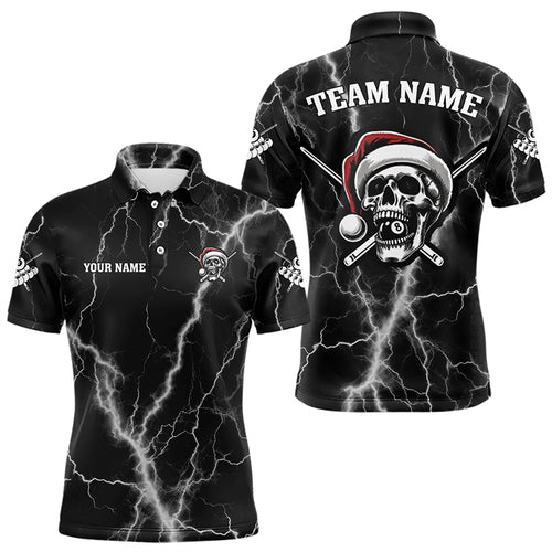 Personalized Santa Skull Thunder Lightning Billiard Shirts For Men Christmas Black Billiard Jersey TDM3147