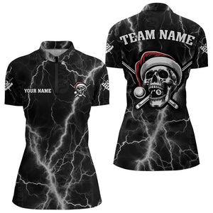 Personalized Santa Skull Thunder Lightning Billiard Shirts For Women Christmas Black Billiard Jersey TDM3147