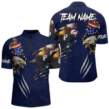 Load image into Gallery viewer, Personalized Blue Navy American Flag Eagle Men Billiard Shirts, Pride Patriotic Billiard Jerseys TDM3150