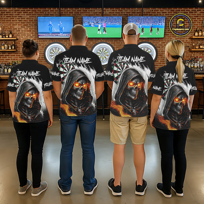 Personalized Grim Reaper Fire Dart Shirts For Men Custom Skull Dart Jersey Polo & 1/4 Zip |White TDM5369