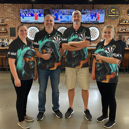 Personalized Grim Reaper Fire Dart Shirts For Men Custom Skull Dart Jersey Polo & 1/4 Zip |Turquoise TDM5370