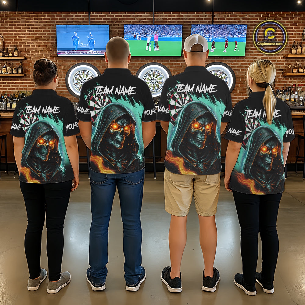 Personalized Grim Reaper Fire Dart Shirts For Men Custom Skull Dart Jersey Polo & 1/4 Zip |Turquoise TDM5370