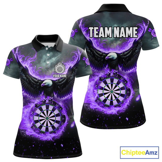 Personalized Fire Flame Purple Dartboard Eagle Dart Shirts For Women, Darts League Team Jerseys TDM5374