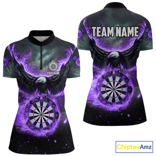 Personalized Fire Flame Purple Dartboard Eagle Dart Shirts For Women, Darts League Team Jerseys TDM5374