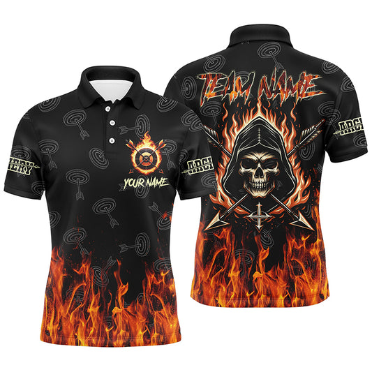 Archery Skull Fire Customized Target Pattern Polo Shirts For Men, Archery Shirts Gifts For Archer TDM1049