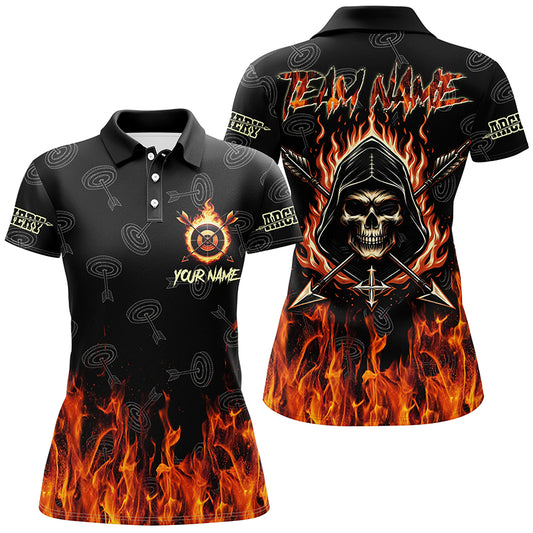 Archery Skull Fire Customized Target Pattern Polo Shirts For Women, Archery Shirts Gifts For Archer TDM1049