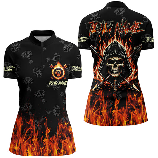 Archery Skull Fire Custom Target Pattern Women Quarter-Zip Shirt, Archery Shirts For Archer TDM1049