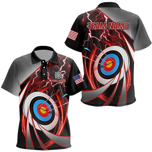 Red Archery 3d Target Thunder Lightning Personalized Kid Polo Shirts, Team League Archery Shirts TDM1050