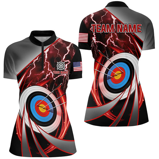 Red Archery 3d Target Lightning Custom Women Quarter-Zip Shirts, Team League Archery Shirts TDM1050