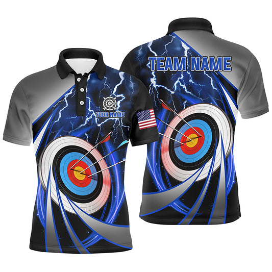 Blue Archery 3d Target Thunder Lightning Personalized Men Polo Shirts, Team League Archery Shirts TDM1051